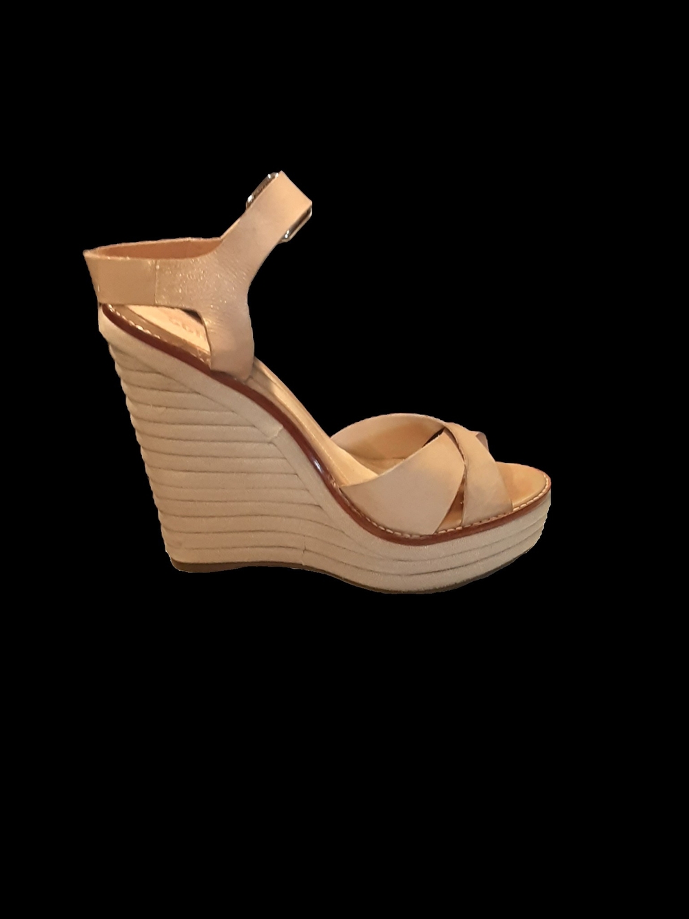 SCHUTZ ' Francine ' Tan Leather Wedge Sandal with Ankle Buckle - Picture 2 of 3
